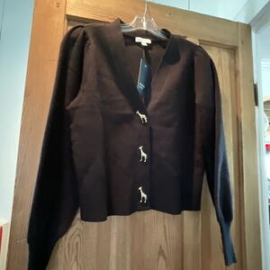 Crown & Ivy Black Sweater with Gold Snap Closures CUTE